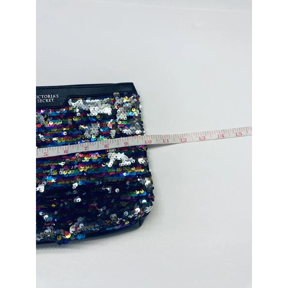 Victoria's‎ Secret Makeup Bag Womens Multi Color Sequin Zip Clutch Pouch Glam